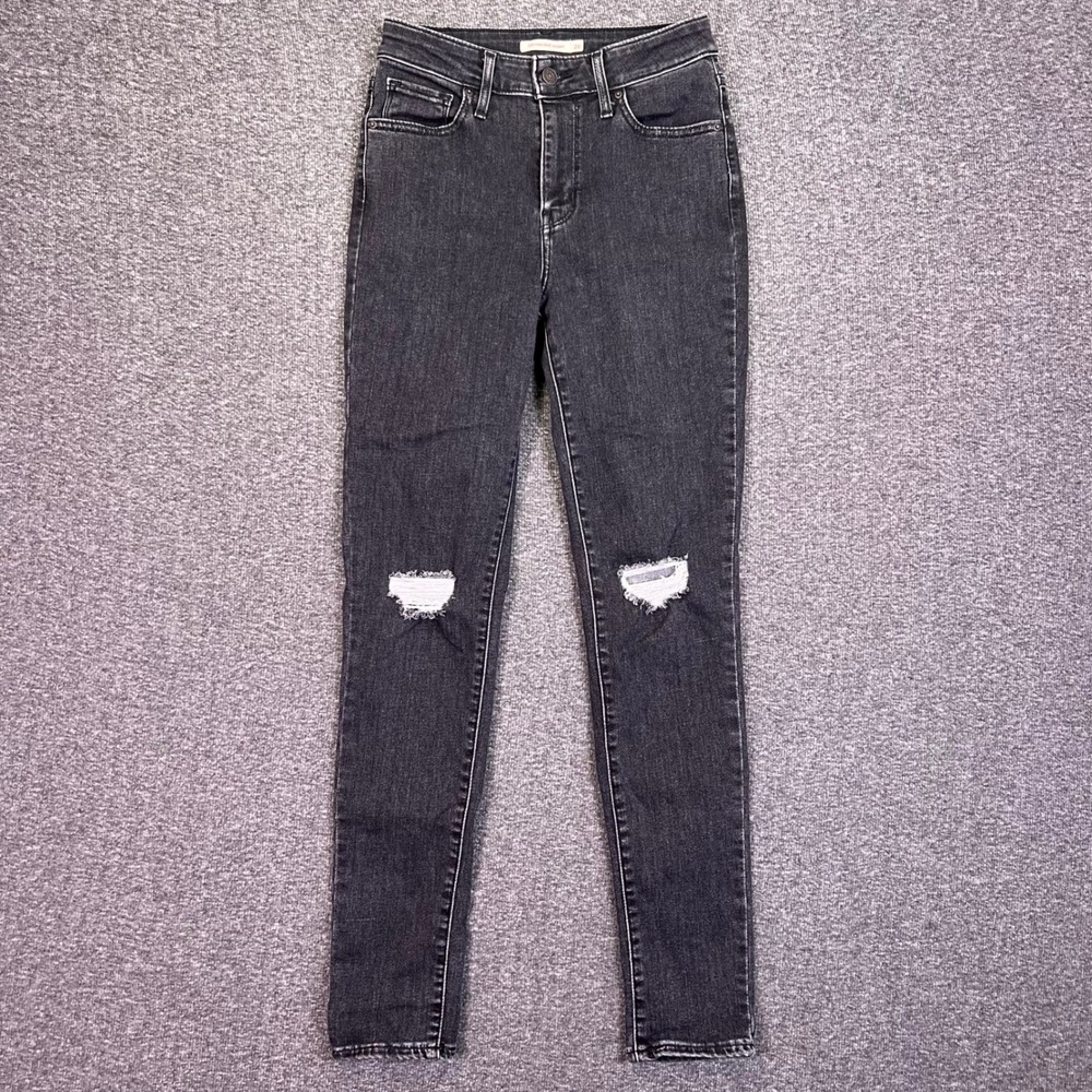 Levis 721 Jeans Womens‎ 26 Black High Rise Skinny Grungy Ripped Casual 26x29.5